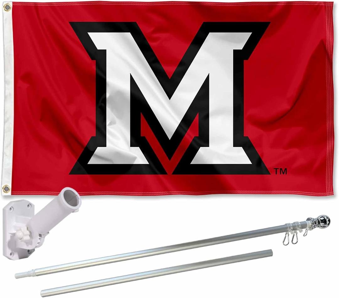 Miami Redhawks Flag with Pole and Bracket Complete Set