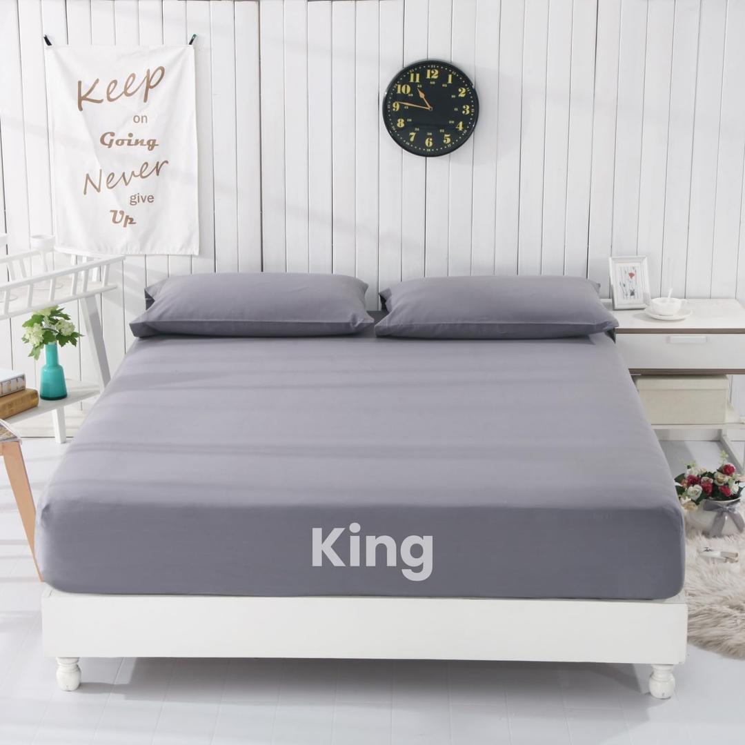 GLUYOHEY Grounding Fitted Sheets, King Size, 90% Organic Cotton + 10% Pure Silver Fiber, Earthing Bed Sheet with Connect Cord, Conductive Grounding Sheet for Better Sleep, Gray (King - 76"x80"x13")