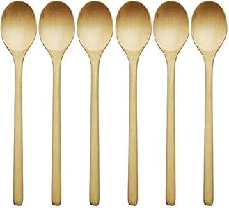 Wooden Spoons for Eating, ADLORYEA 9-inch Small Wooden Soup Spoon Mixing Stirring Tasting, 6-Piece Wood Spoons for Soup and Korean Food, Eco-friendly Non-Stick Wooden Eating Utensils