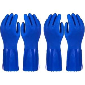 2 Pairs Rubber Household Cleaning Gloves for Kitchen Dishwashing, Cotton Lined (Blue) (Large (Pack of 2))