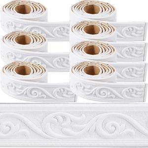 CRASPIRE 620 x 2in Crown Molding Peel and Stick Foam White Self Adhesive Flexible Trim 3D Sticky Vintage Decorative Wallpaper Border Wall Edging Foam Baseboard Mirror Border Wall Lines Hotel DIY Decor
