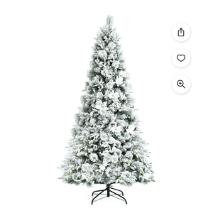 7ft Snow Flocked Hinged Christmas Tree w/Berries & Poinsettia Flowers