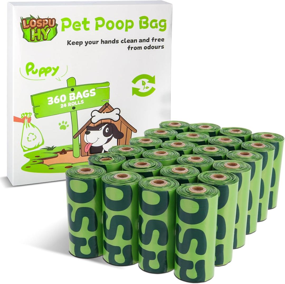 Dog Poop Bags Rolls, Extra Thick Leak Proof Pet Waste Bag, 360 Count Tear Resistant Poop Bags for Dogs for Outdoor Doggie Walking and Cat Litters Cleaning (Green)