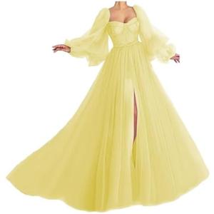 Puffy Sleeve Prom Dress Tulle Ball Gown Slit Formal Evening Gowns Lace Sweetheart Princess Wedding Dresses