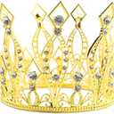 MEMOVAN Gold Crown Cake Topper Rhinestone Crystal Handmade Tiara Cake Decoration Children Hair Ornaments Big Crown Cake Decorations for Wedding Birthday Baby Shower Queen Princess Cake Photo Party