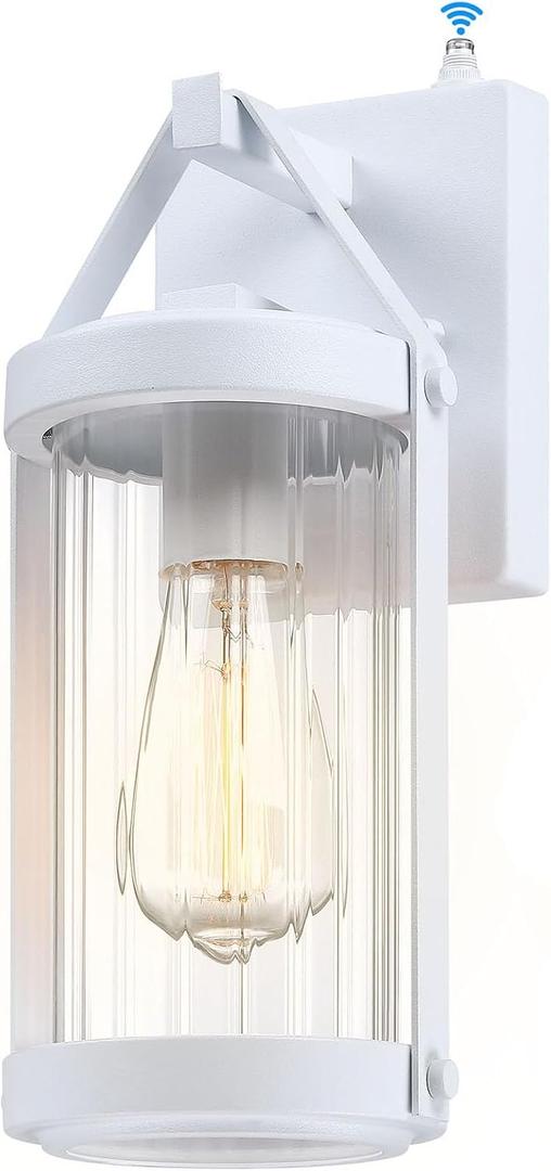 LONEDRUID Dusk Dawn Sensor Outdoor Wall Sconce White Exterior Porch Lantern, 1 Pack