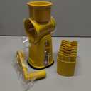 SUSTEAS Rotary Cheese Grater with Handle - Vegetable Shredder with 5 Well-designed Blades & Strong Suction Base, Round Mandoline Slicer & Food Chopper for Kitchen, with Blade Storage Box, (Yellow)