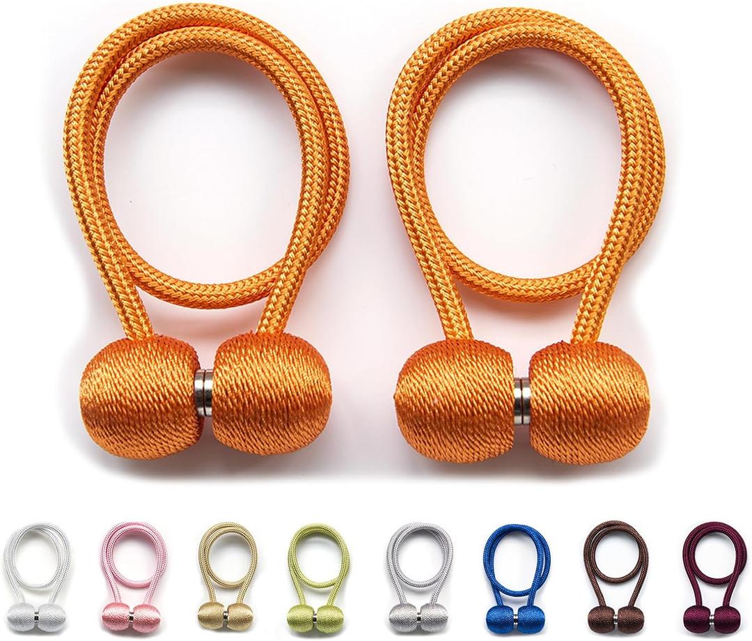 Magnetic Curtain Tiebacks 2pcs, Curtain Buckles Holders for Bedroom Living Room Home Window Treatment Decorative, Thicken, Orange