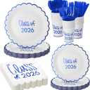 Affrolling Class of 2026 Graduation Party Supplies, 175 Pcs Congrats Grad Paper Plates Napkins and Cups Cutlery Disposable Tableware Set for College High School Congrats Decorations, Serves 25(Blue)