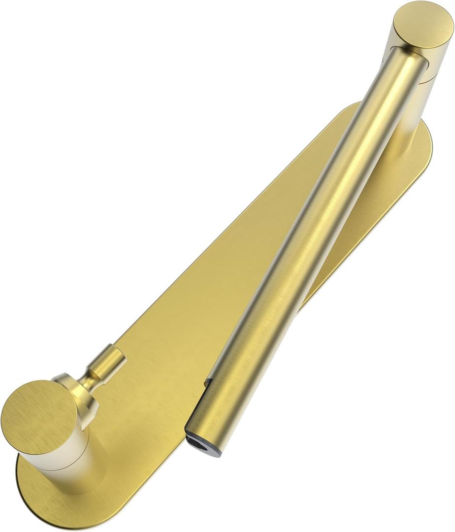 Adhesive Toilet Paper Holder Gold Double Post Pivoting Bathroom Toilet Tissue Holder Roll Holder Stick On No Drilling Stainless Steel and Zinc Alloy