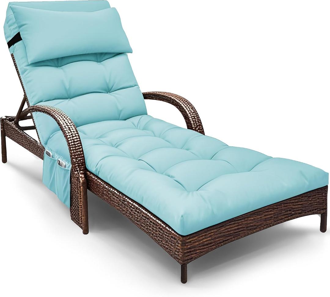 Outdoor Chaise Lounge Chair Cushion, Waterproof Outdoor Chair Cushions for Patio Furniture, 71 x 21 x 4 Inches Replacement Chaise Lounge Cushion with Ties (Teal)