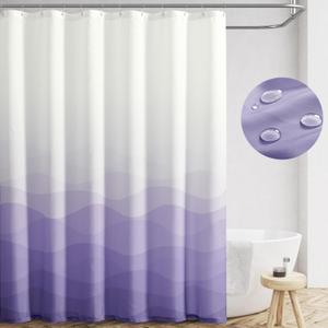 Jinchan Ombre Lilac Ocean Wave Shower Curtain Waterproof Fabric Shower Curtains for Bathroom Gradual Color Design Nautical Coastal Beach Bath Decor with 12 Hooks 70x72 Inches