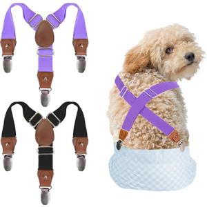 2 Pieces Dog Diaper Suspenders Escape Proof, Adjustable Belly Band for Male Dogs and Diaper Holder for Female Dogs in Heat, Washable & Reusable with 3 Clips(Black&Purple,S/M)