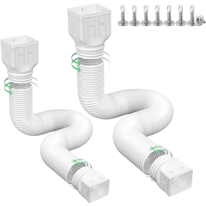 2 Pack Flexible Rain Gutter Downspout Extensions,Drain Downspout Extender,Gutter Extension Flexible,Down Spout Drain Extension Pipes,Extendable from 21 to 60 Inches (White)