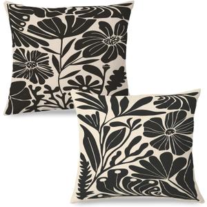 Black & Beige Boho Floral & Abstract Modern 18x18 Pillow Covers Set of 2 - for Bedroom, Living Room, Couch Black & Beige Boho Floral & Abstract Modern 18x18 Pillow Covers Set of 2 - for Bedroom, Living Room, Couch