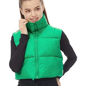 HAOZHIYU Women's Winter Outerwear Vests Crop Puffer Vest Lightweight Sleeveless Padded High Stand Collar Jacket (Green, M)