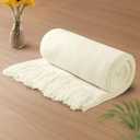 Vonty Ivory White Knitted Blanket with Tassels Fringe 50" x 60", Super Soft Knit Throw Blanket, Farmhouse Decorative Lightweight Blanket for Couch, Sofa, Bed