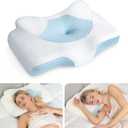Osteo Cervical Pillow for Neck Pain Relief, Hollow Design Odorless Memory Foam Pillows with Cooling Case, Adjustable Orthopedic Bed Pillow for Sleeping, Support for Side Back Sleepers (Queen(25.5*16.5*5.2/4.1 inches), Blue)