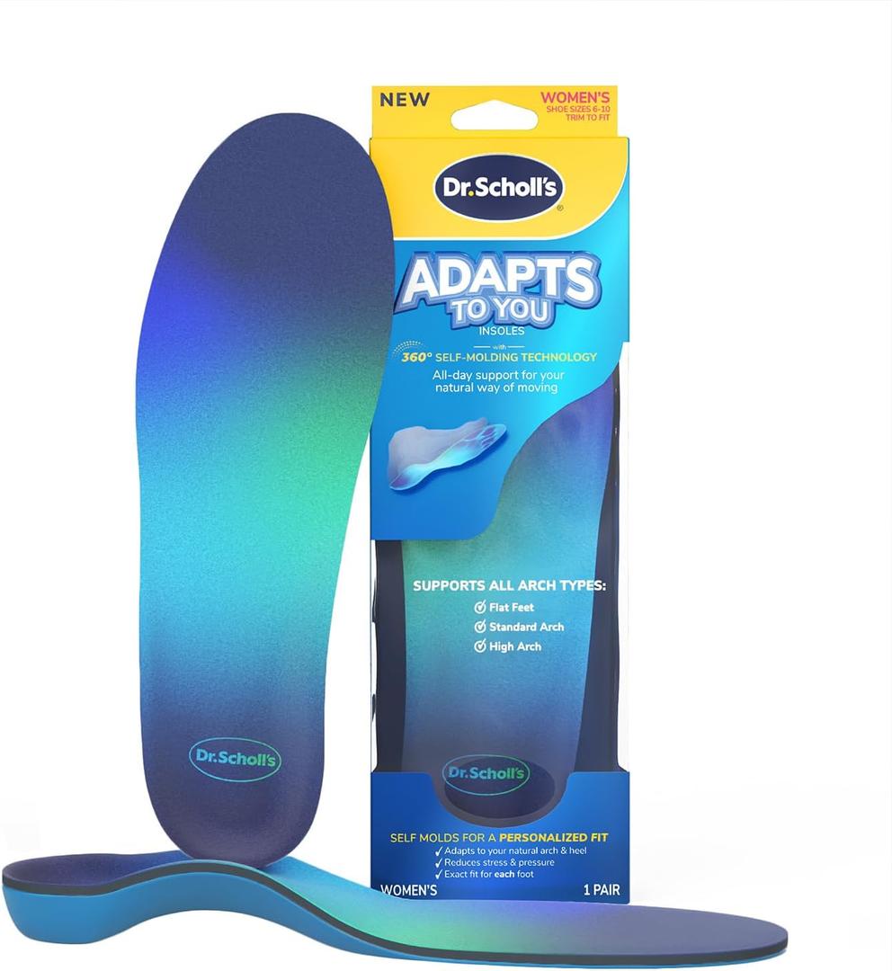 Dr. Scholls Adapts to You Insoles for Women, with Self-Molding Foam Technology  Clinically Proven to Adapt to Your Feet, Flexible Arch Support Inserts, Shock-Absorbing, Podiatrist-Tested, Size 6-10
