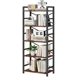 Organization and Storage, 5 Tier Bookshelf, Tall Bookcase with Shelves, Wood and Metal Book Shelf Storage Organizer, Industrial Display Standing Shelf Unit for Bedroom, Living Room, Rustic Brown