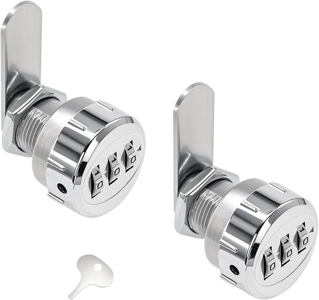 RV Cabinet Combination Lock2PCS, Metal Keyless Cam Lock for 1/2" Thick Door, 3-Digit Password Cylinder Lock for RV Interior Cabinets & Storage Compartments Silver