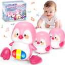 Baby Toys 6-12 Months, Musical Penguins Crawling Infant Toys, Early Learning Toy for Tummy Time with Light & Sound, Birthday Gifts for Babies Newborn Boys Girls 6 7 8 9 10 11 Months 1 Year Old - Pink