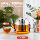 1800ml Glass Teapot with Infuser, Stovetop Safe Large Tea Pot, Hand Crafted Borosilicate Glass Tea Kettle, Blooming and Loose Leaf Tea Maker for Tea Lovers, Tea Gift Set with Cleaning Brush