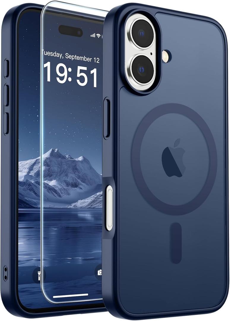 SUPFINE Magnetic for iPhone 17 Case with Screen Protector (Compatible with MagSafe)(Military Grade Drop Protection) Translucent Matte Shockproof with Anti-Fingerprint Phone Cover,Dark Blue