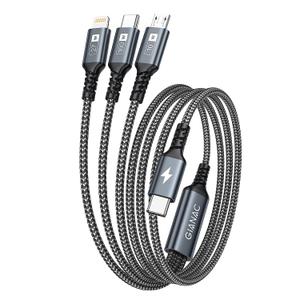 100W USB C Multi Charging Cable [1.2M] 3 in 1 Charging Cable with E-Mark Chip, USB C [100W]+Lightning[27W]+Micro[10W] for iPad Pro, iPad mini, MacBook Pro/Air/iPhone14 13 12 11
