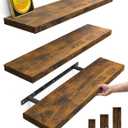 BAYKA Floating Shelves for Wall, 22.5 inches Wall Mounted Rustic Wood Shelves for Bathroom, Bedroom, Living Room, Floating Shelves for Books/Storage/Decor(Rustic Brown,Set of 3)
