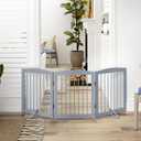 PUPETPO Freestanding Pet Gate for Dogs, Foldable Wooden Dog Gate for House, Indoor Dog Gate for Doorways, Stairs, Gates for Dogs Indoor, Support Feet Included, 24" Height 3 Panels, Grey