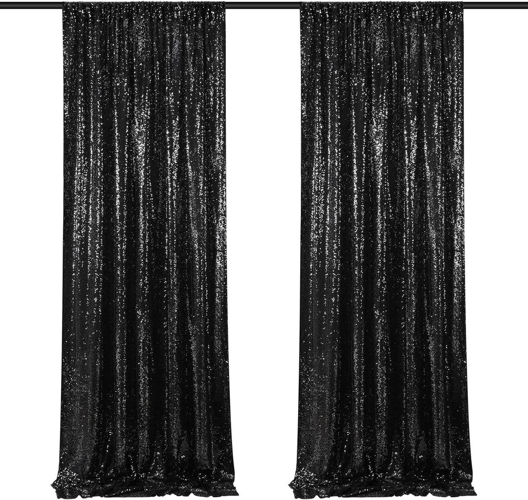 Black Backdrop Curtains for Parties 2 Panels 2ftx8ft Sequin Birthday Backdrop Seamless Photography Background Halloween Decoration