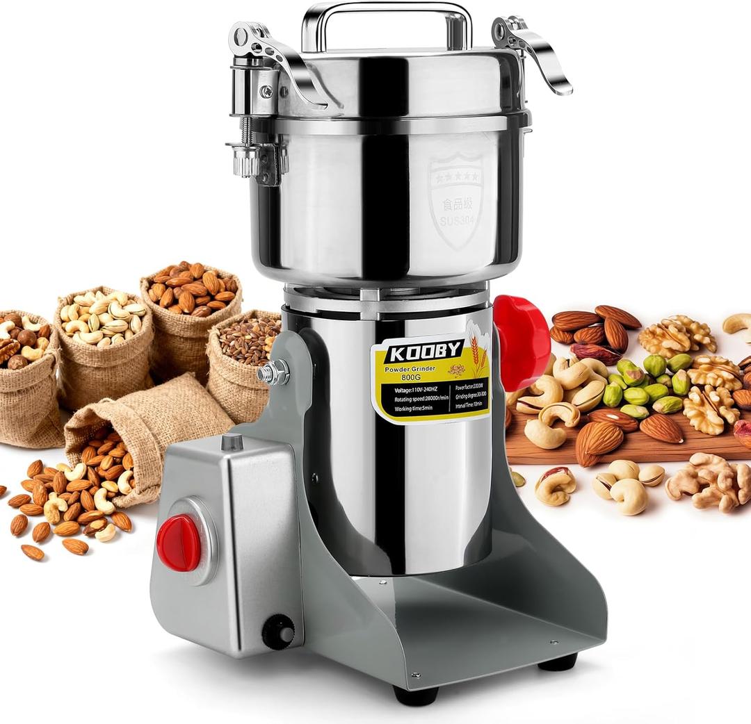 800G Electric Grain Grinder Mill, 2000W Swing-Type 304 Dry Cereals Pulverizer Makes Dry Goods, Spices, Coffee, Pepper, Etc., Commercial 110V High-speed Superfine Machine (800G Swing Type)