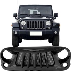 Front Bumper Grille for Jeep Wrangler Rubicon Sahara Sport JK 2007 2008 2009 2010 2011 2012 2013 2014 2015 2016 2017 2018 Replacement Front Grill, ABS Upper Hood Hollow Grille Part Car Radiator Guard