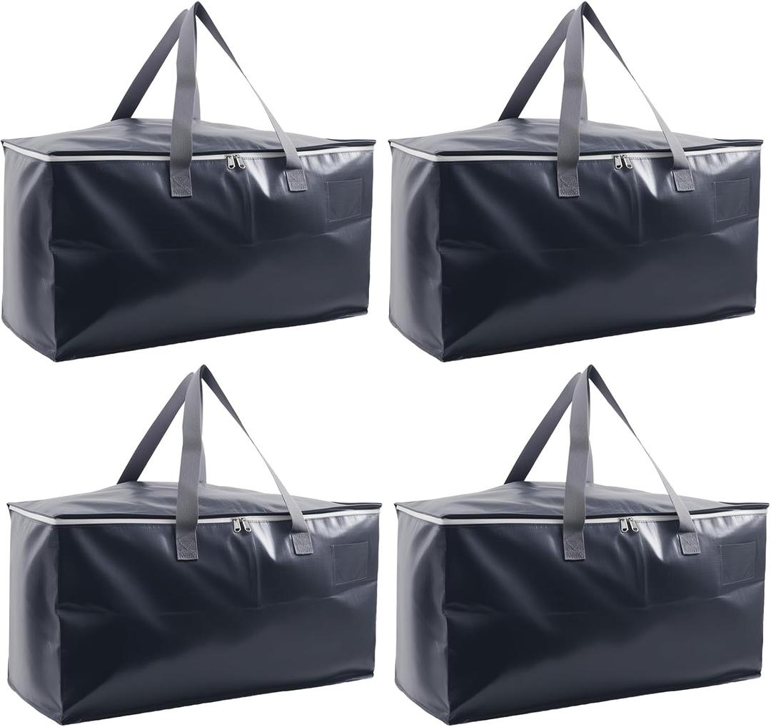4 Pack Large Moving Bags, Heavy Duty Tote Bags, Storage Totes with Sturdy Zippers & Reinforced Handles, Packing Moving Boxes for Space Saving (Grey)
