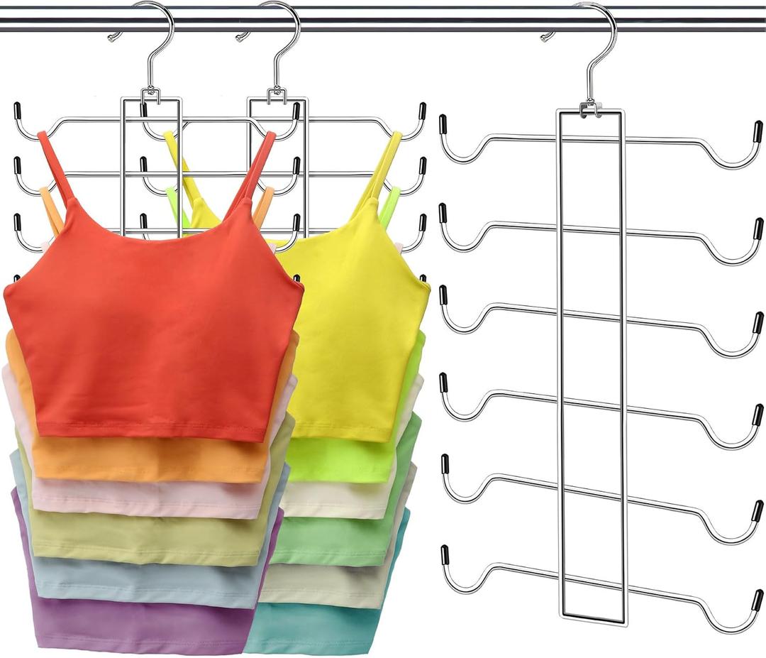 Metal Tank Top Hanger 2 Pack, Space Saving Bra Organizer with 24 Easy Access Hooks, 360 Swivel Closet Organizers and Storage, Apartment College Dorm Room Essentials, Small Space Organization Solution