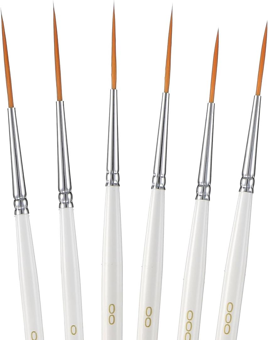 6 Pcs Fine Point Liner Cake Painting Brush Set Cake Brushes Fine Detail Paintbrushes for Cookie Decorating, Icing Pastry, Glitter, Watercolor, Acrylic