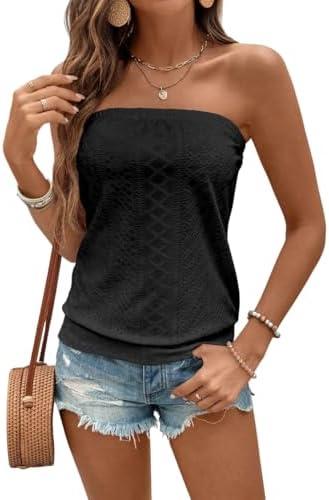 SOLY HUX Women's Strapless Bandeau Tank Top Casual Summer Sleeveless Eyelet Tube Tops, Small, Black