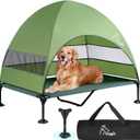 Upgraded Elevated Dog Bed with Canopy, Portable Raised Outdoor Dog Bed with Stable Anti-Slip Feet, Wider Shade Pet Bed Cot, Raised Dog Beds for Large Pets Camping, Indoor & Outdoor Use (50.0"L x 32.0"W x 42.5"Th)