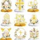 First Holy Communion Honeycomb Centerpieces, Baptism Decorations, God Bless Religious Party Table Decor, First Communion Table Centerpiece, Christening Baby Shower Party Decorations 9PCS
