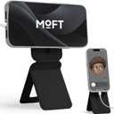 MOFT Phone Stand, Magnetic Phone Tripod Stand Stain-Resistant MOVAS Leather & Angle Adjustment & Strong Magnets Tripod for iPhone 16/15/14/13/12 (Included Metal Ring)-Jet Black (without Card Slot)