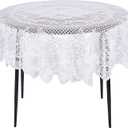 Juvale Round Lace Tablecloth - 59-Inch White Polyester - Scalloped Edge Circle Tablecloth with Floral Overlay & Vintage Decor for Wedding Receptions & Home