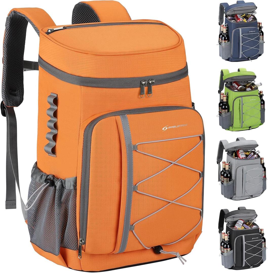 Maelstrom Cooler Backpack, 50 Can Backpack Cooler Leakproof, Insulated Soft Cooler Bag, Camping Cooler, Beach Cooler, Ice Chest Backpack, Lightweight Travel Cooler Lunch Backpack for Hiking, Shopping, Orange