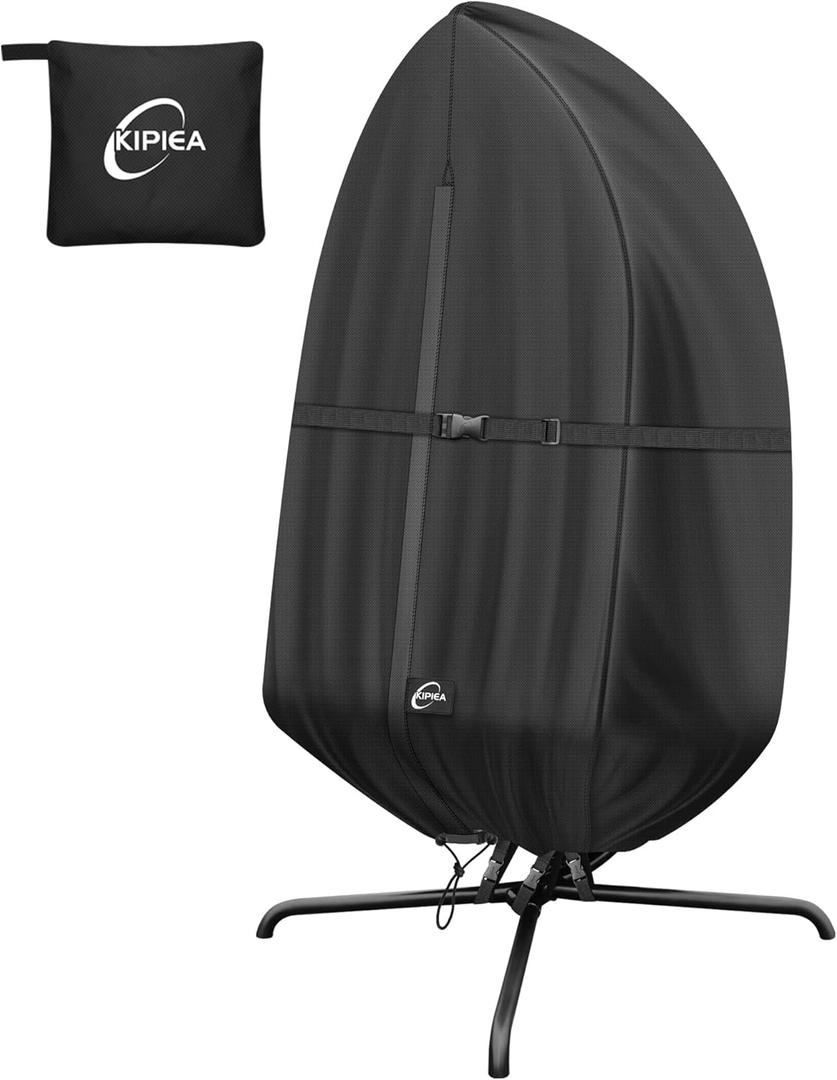 Kipiea Patio Egg Chair Covers Waterproof, Upgraded 500D Outdoor Hanging Egg Chair Covers with Waterproof Zipper, Single Seat Swing Chair Cover, Windproof, Anti-UV, No Tears ( Up to 45" W x 75"H )