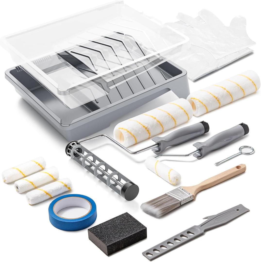 VOOMEY 17 Piece Paint Roller Kit - Paint Rollers 9"4", Paint Roller FramePaint Trays, Microfiber Roller Cover, Paint Kit for House Painting,Paint Brushes for Painting Walls