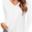 Elesomo Women Shirts V Neck Short/Long Sleeve Cotton Tops T-Shirt Basic Tees (White, XL)