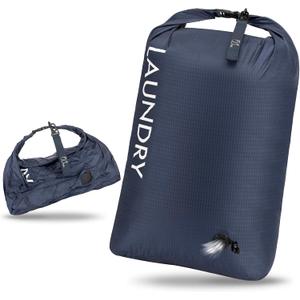 Travel Laundry Bag, Vacuum Compression Dirty Clothes Travel Bag, Waterproof Wet/Dry Space-Saving Laundry Storage Organizer, Smell Proof Storage Bag for Clothing, Swimming, Yoga, Gym, Camping (Medium, Navy Blue)
