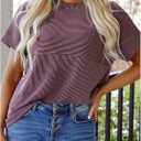Verdusa Women's Striped Shirt Color Block Crew Neck Babydoll Casual Tops (L)