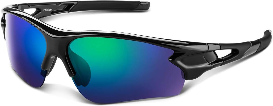 BEACOOL Polarized Sports Sunglasses for Men Women Youth Baseball Fishing Cycling Running Golf Motorcycle Tac Glasses UV400 (Black Green)