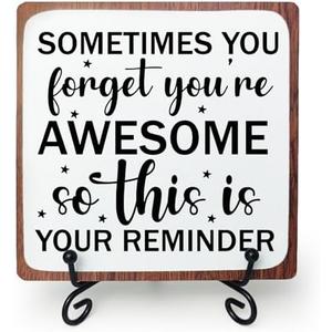 Motivational Wooden Sign Gifts, Positive Reminder Wood Plaque With A Support Frame, Sometimes You Forget You Are Awesome, Inspirational Quotes Desk Decor Cheer up Gifts for Friend Coworker Employee, Pack 3